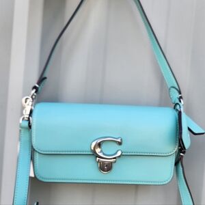 New Coach Leather Mini Studio Aqua Blue